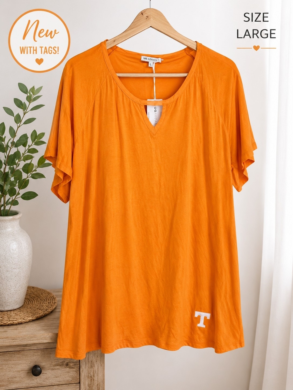 UG Apparel Orange V-Neck Short Sleeve Blouse